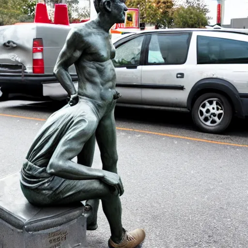 Image similar to statue of a guy stuck in traffic