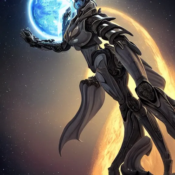 Image similar to giant stunning goddess shot, galactic sized beautiful hot anthropomorphic robot mecha female dragon, floating in space, larger than the planet, holding the earth in her arms, looming over earth, detailed sleek silver armor, epic proportions, epic scale, highly detailed digital art, sci fi, furry art, macro art, dragon art, goddess art, warframe fanart, destiny fanart, anthro, furry, giantess, macro, furaffinity, deviantart, 8k 3D realism