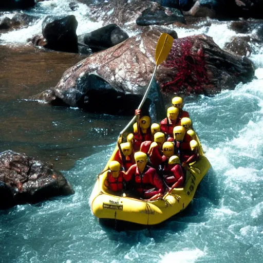 Image similar to Brian Blessed river rafting but the water is made of blood, highly detailed, HD, photograph, 35mm, award winning