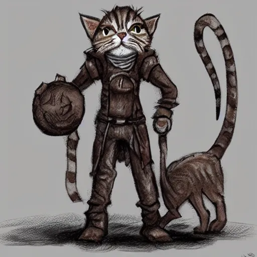 Image similar to humanoid homeless cat, concept art, d & d, fantasy