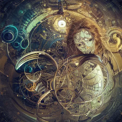 Prompt: a beautiful intricate fine art RPG portrait photo of a mechanical industrial steampunk cybernetic yin yang symbol, overgrown with morning glory flowers, montsera leaves by artgerm and beeple, golden ratio composition, studio lighting, 50mm lens, very detailed, bionic, cybernetic scifi, deep depth of field, artstation, 8K, highly coherent