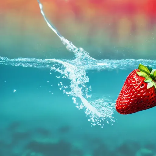 Image similar to half cut strawberry, splash underwater! award winner photoshop edit, golden ratio