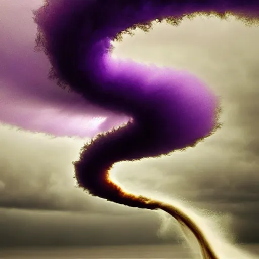 Prompt: amazing landscape photo of a purple tornado in the shape of a funnel, digital art, beautiful dramatic lighting