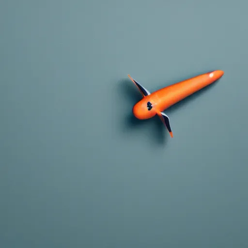 Image similar to an airplane in the shape of a carrot, studio lighting, concept