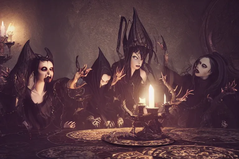 Image similar to dark witches doing a ritual. Ornate details, award winning, Octane render, 4k, 8k, unreal 5, very detailed, hyper control-realism, trending on artstation.”