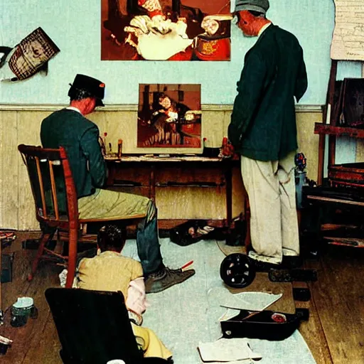 Image similar to film making set painting by norman rockwell