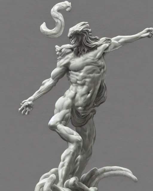 Image similar to an old marble statue of a hydra from herculean myths, hyper realistic, 4 k, grainy marble, hyper detailed