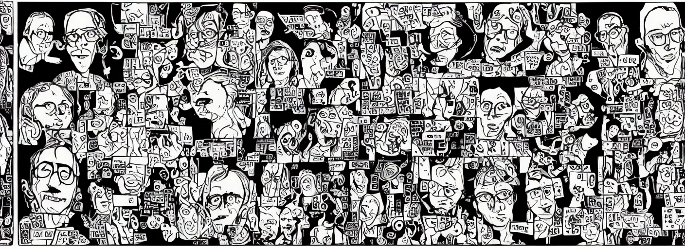 Image similar to character study of todd solondz tripping on lsd, clear faces, screenwriter, introvert, panic, emotional, character sheet, fine details, concept design, contrast, by gabriel hardman, joe alves, j. todd anderson, chris bonura, trending on artstation, 8 k, full body and head, turnaround, front view, back view, ultra wide angle