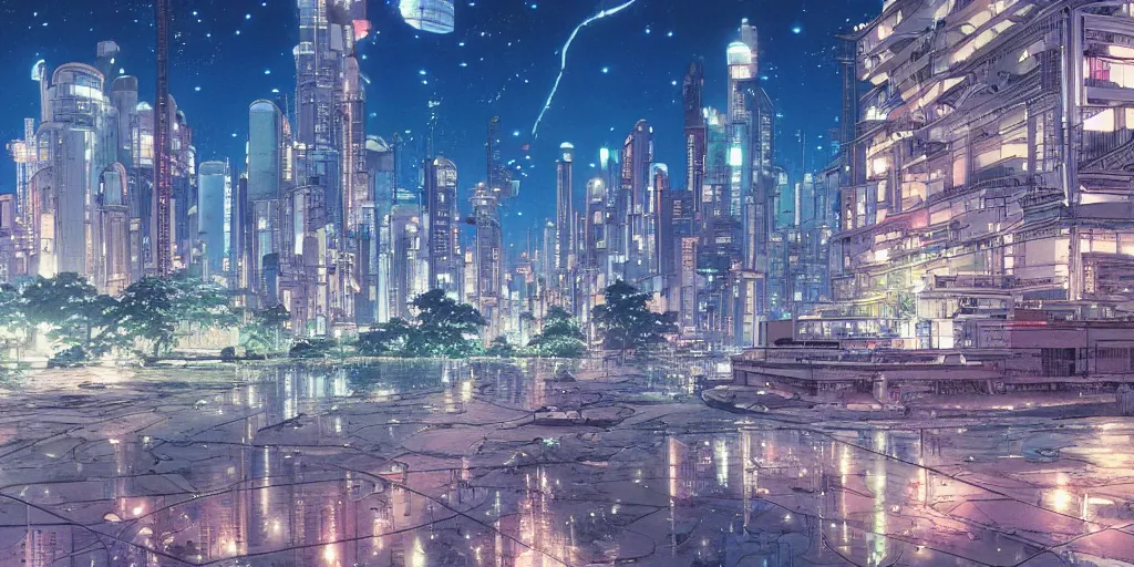 Image similar to water city, art by makoto shinkai and alan bean, yukito kishiro