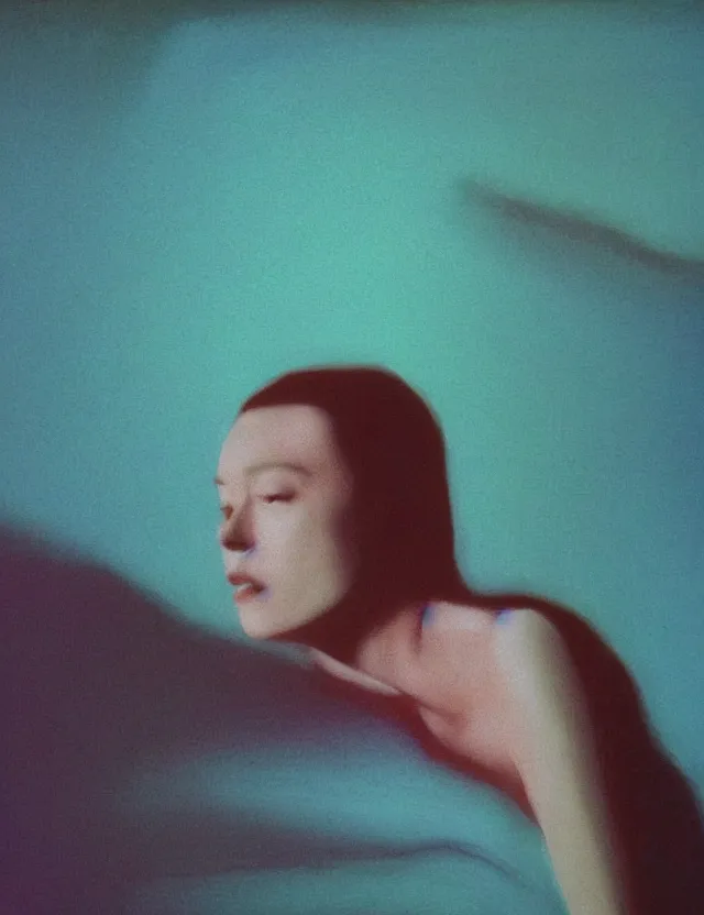 Image similar to woman watching tv screen in dark room, side view, blue rays, redshift, wide shot, coloured polaroid photograph, pastel, kodak film, hyper real, stunning moody cinematography, by maripol, fallen angels by wong kar - wai, style of suspiria and neon demon, david hockney, detailed, oil on canvas