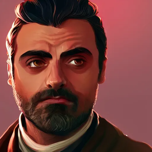 Image similar to Portrait of Oscar Isaac as a wizard, mattepainting concept Blizzard pixar maya engine on stylized background splash comics global illumination lighting artstation lois van baarle, ilya kuvshinov, rossdraws