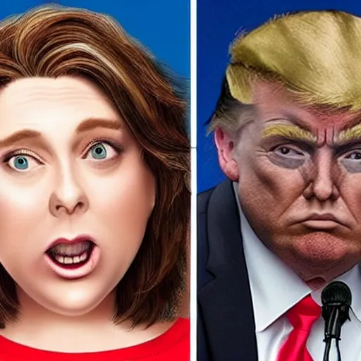 Image similar to rachel bloom crossed with donald trump, hybrid of rachel bloom and donald trump