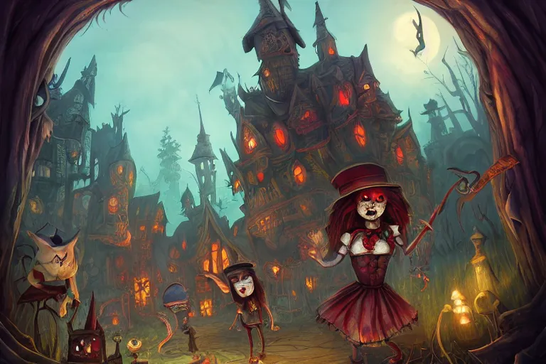 Prompt: scary village, american mcgee's alice, sharp focus, artstation, trending, by julie dillon, luis melo, tyler miles lockett, lei jin, hong lei, ken wong, adam narozanski, joy ang