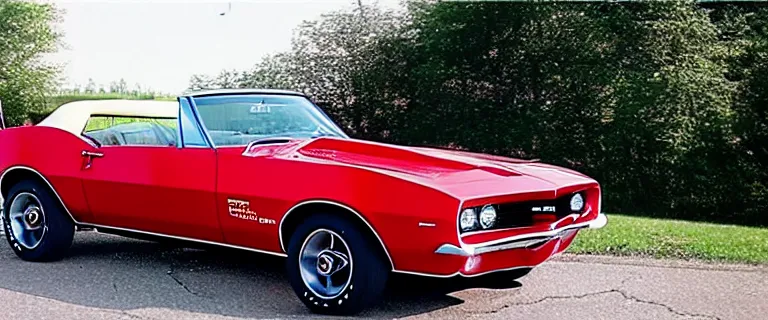 Image similar to Ermine White Chevrolet Camaro Z/28 Convertible (1967), red interior, soft top, created by Barclay Shaw