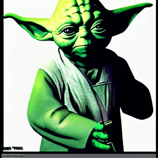 Prompt: yoda but he has a tec - 9 and is about to kill you