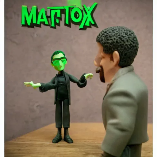 Image similar to claymation scene of the matrix