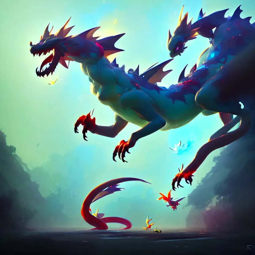 Image similar to a beautiful painting of a pokemon dragon. character design by cory loftis, fenghua zhong, ryohei hase, ismail inceoglu and ruan jia. artstation, volumetric light, detailed, photorealistic, fantasy, rendered in octane