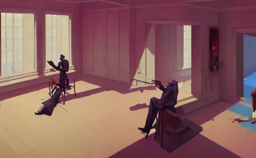 Prompt: inside a room with a guillotine, very coherent, painted by Edward Hopper, Wayne Barlowe, painted by James Gilleard, airbrush, art by JamesJean