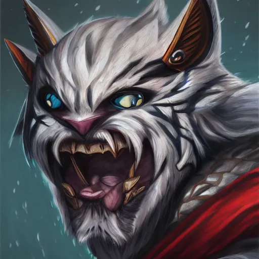 Image similar to a painting of rengar from league of legends
