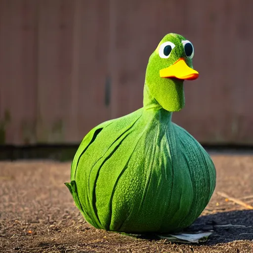 Image similar to a cabbage dressed as a duck