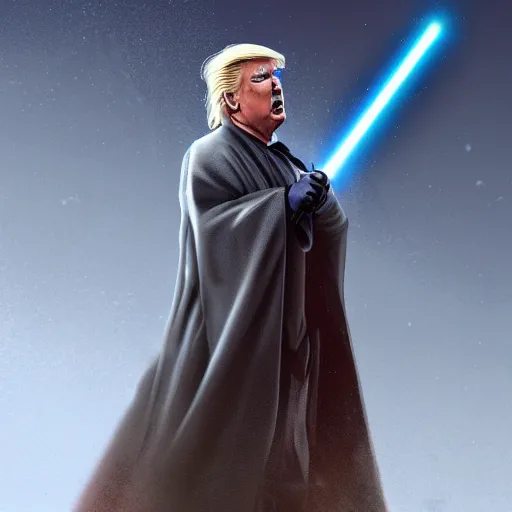 Image similar to Donald Trump as a jedi, post-apocalyptic, capitol hill, wlop, artstation, landscape, dark, atmospheric