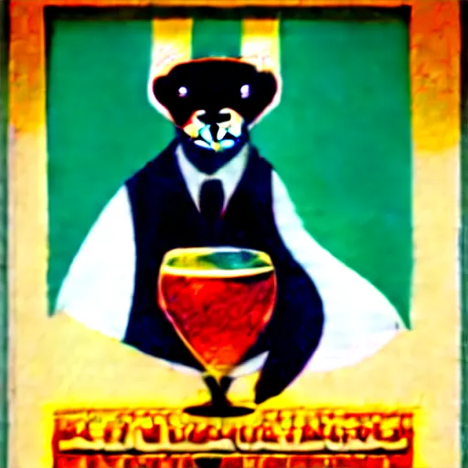 Image similar to a man holding a martini with an otter swimming in it while the otter gives a thumbs up in a 1 9 2 0 s advertisement poster