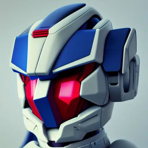 Image similar to gundam head, v - fin, octane render, soft light, mekka, behance, vector, highly detailed illustration, realistic, custom design, dribbble. com, by secondsyndicate studio,