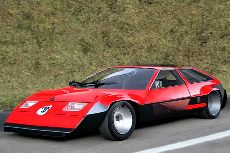 Prompt: designed by Giorgetto Giugiaro of a single Citroen AMC AMX/3 BMW M1