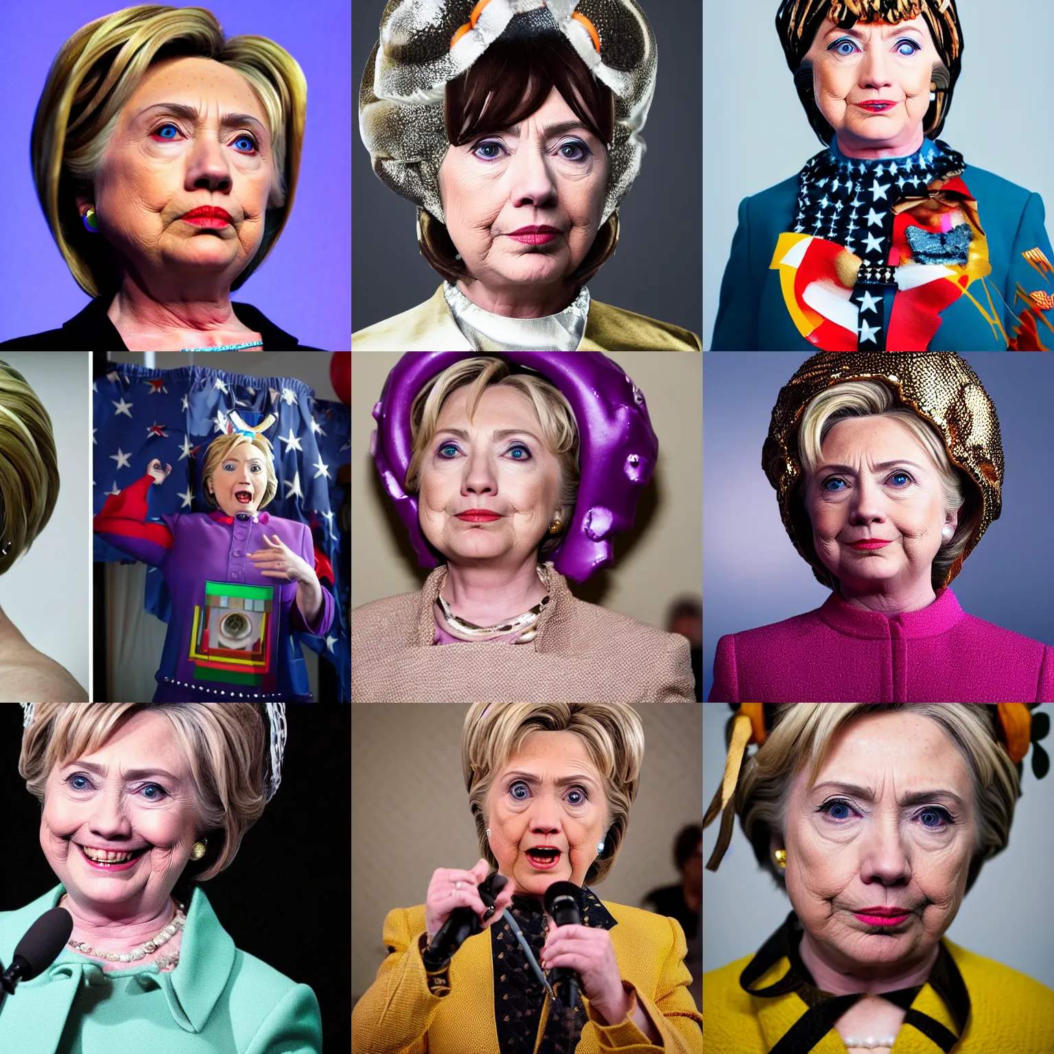 Prompt: detailed photo of hillary clinton cosplaying as bjork, taken with my nikon d 3