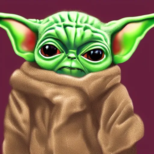 Prompt: portrait of baby yoda, highly detailed, centered, solid color background, digital painting