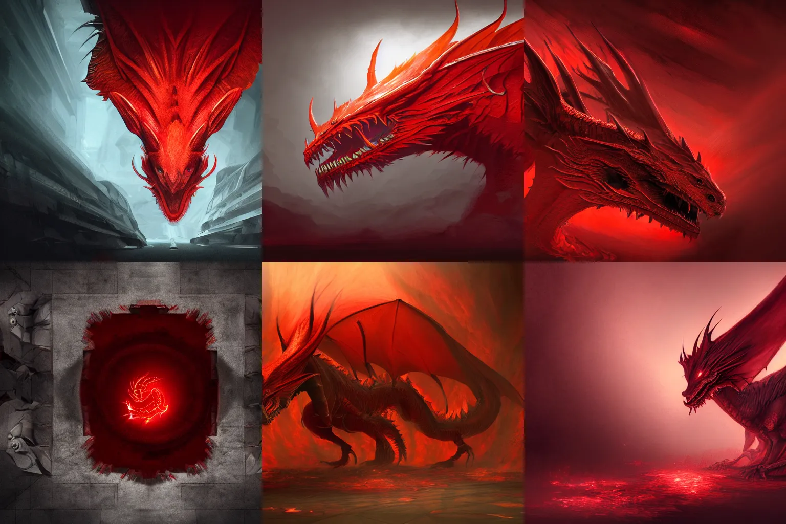 Prompt: Epic red dragon molten floor, 35mm lens, volumetric light, concept art , digital painting, sharp focus, illustration, fantasy, portrait, hyper detailed