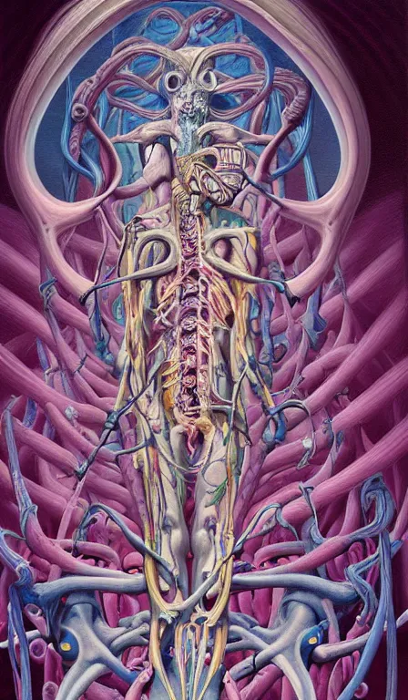 Image similar to a biomorphic painting of the high priestess tarot card, a anatomical medical illustration by nychos and alex grey, cgsociety, neo - figurative, pastel blues and pinks, detailed painting, rococo, oil on canvas, lovecraftian