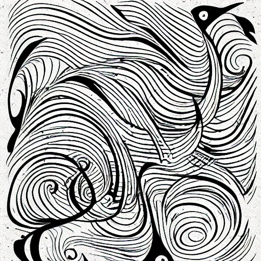 Image similar to tattoo sketch of a ocean, for leg. on a yellow canva, ornamental, line art, vector,