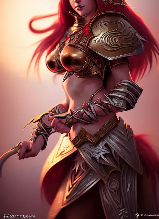 Image similar to sakimi chan, fantasy armor, detailed face, dynamic lighting, tony sart