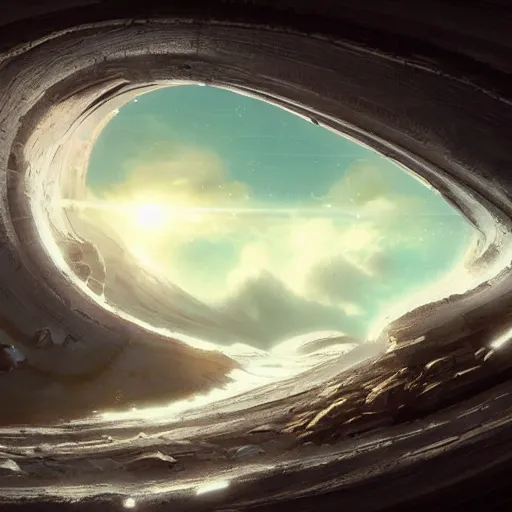 Image similar to a beautioful concept inside of a o'neill cylinder , artstation, looking up, ring in the sky