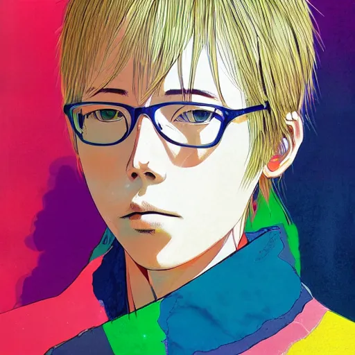 Prompt: a portrait of blonde male by inio asano, beeple and james jean, hiroyuki takahashi color scheme, digital art