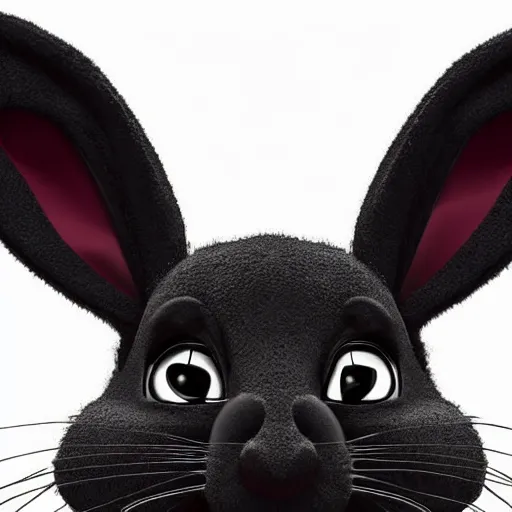 Prompt: A extremely highly detailed majestic hi-res beautiful, highly detailed head and shoulders portrait of a scary terrifying, horrifying, creepy black cartoon rabbit with a bowtie and scary big eyes, earing a shirt laughing, hey buddy, let's be friends, in the style of Walt Disney