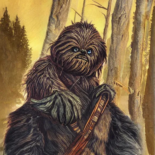 Prompt: a very high detailed painting of teek of the ewoks strar wars