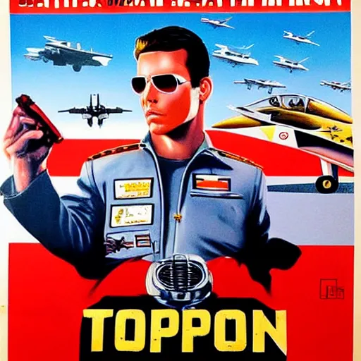 Image similar to hungarian movie poster for top gun, painted