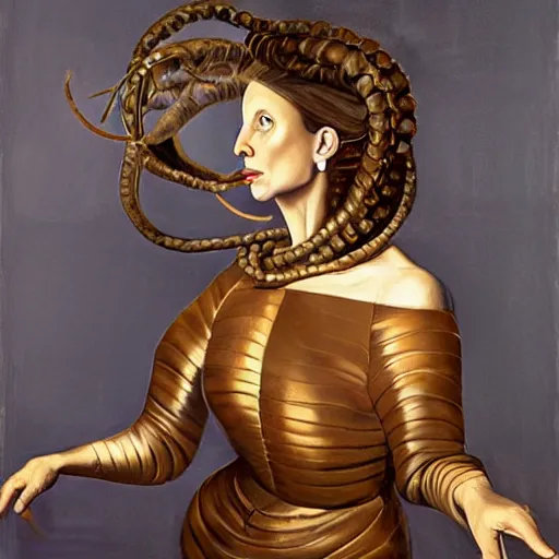 Prompt: Portrait of Nancy pelosi as Medusa in style of Caravaggio