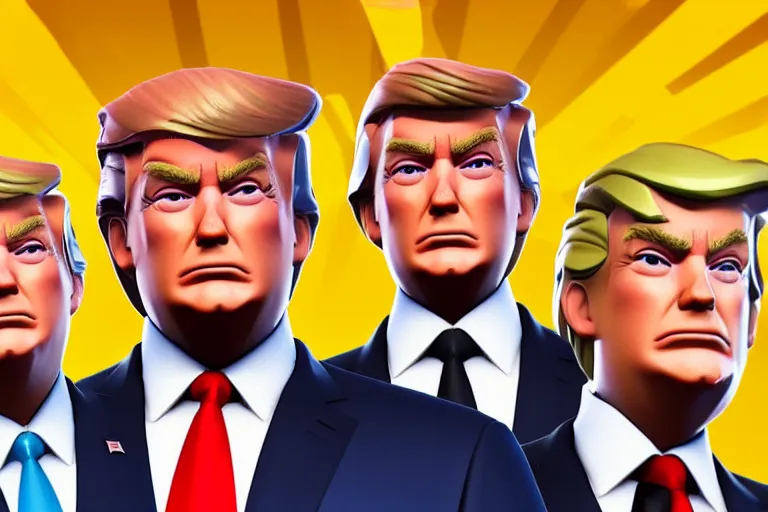 Image similar to Donald trump in Fortnite, skin selection screen, screenshot