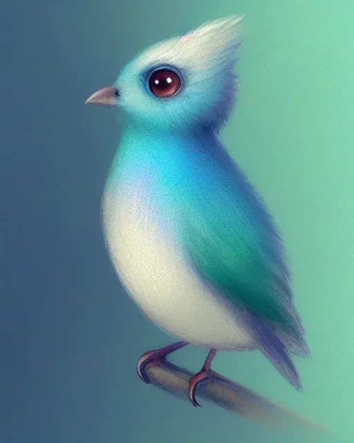 Prompt: concept art bust of a small cute bird creature, blue and teal gradient, in a pastel forest | | cute - fine - fine details by stanley artgerm lau, wlop, rossdraws, and sakimichan, trending on artstation, brush strokes