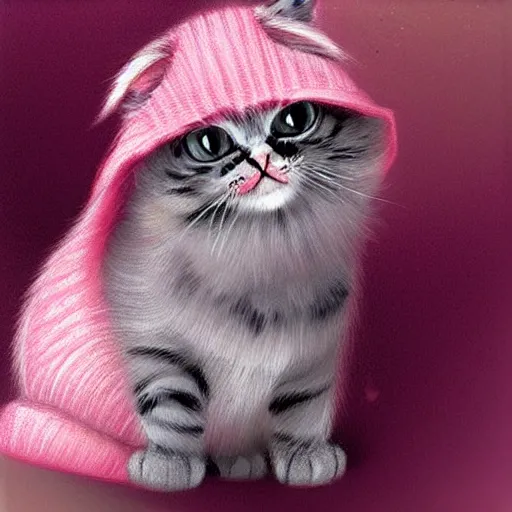 Image similar to cute kitten wearing a pink sweater, digital art, concept art, gemmy woud binnendijk, nixeu, artgerm