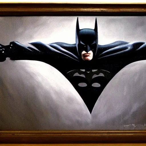 Image similar to Painting of a batman dark knight by Christopher Nolan oil painting