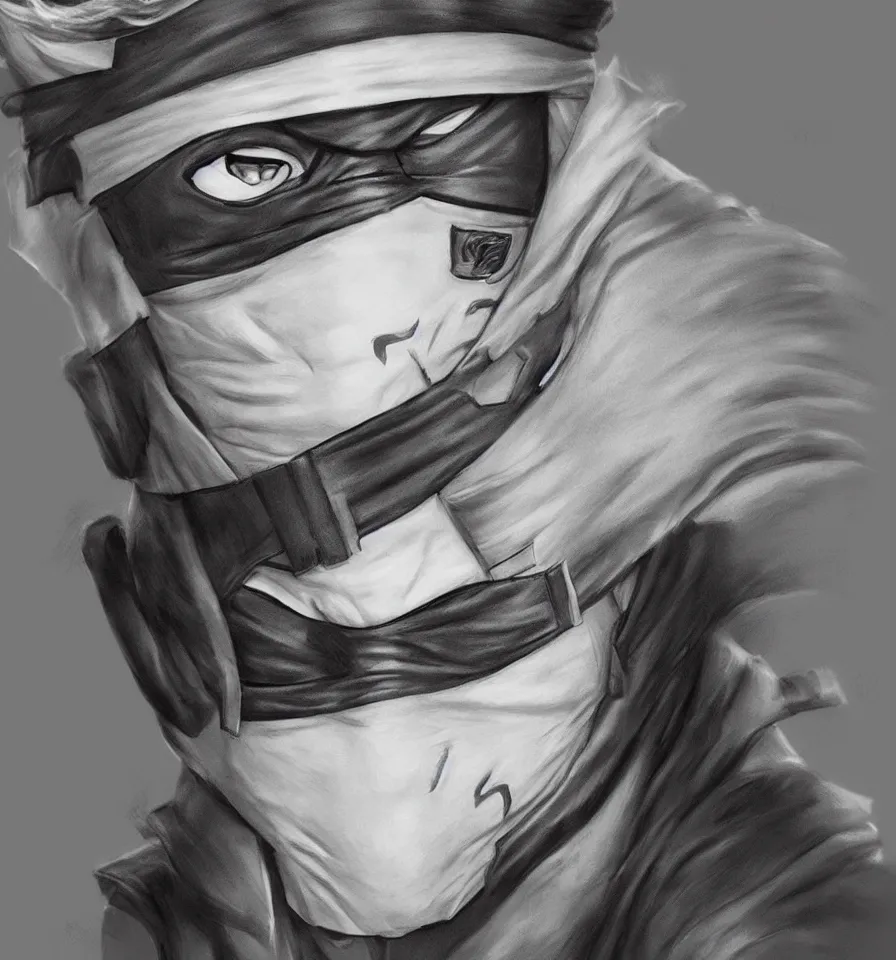 Image similar to hyper-realistic splashart illustration of kakashi hatake drawn by dao trong le