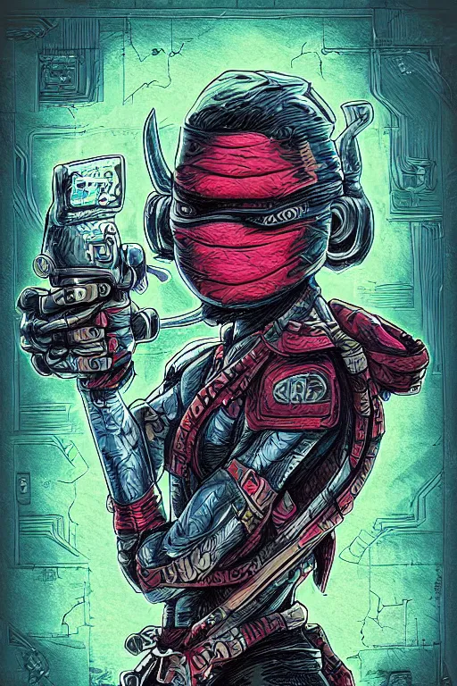 Image similar to monster portrait of teenage mutant ninja aiai in the style of Rob Lefield and Dan Mumford , trending on artstation, digital art,surrealism ,macro,blueprint ,vaporwave ,