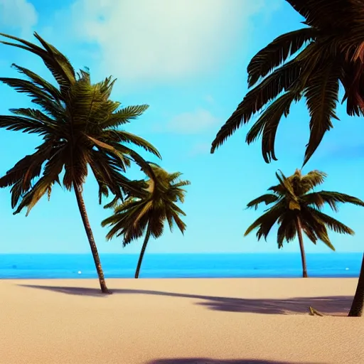 Prompt: palm trees on the beach, concept art, cgsociety, octane render, trending on artstation, artstationHD, artstationHQ, unreal engine, 4k, 8k