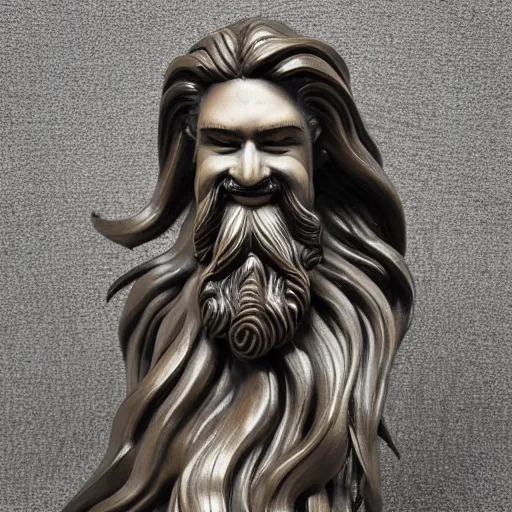 Image similar to a flawless, purely water spirit sculpture of a man with long hair, with trimmed beard, smiling widely. water spirit statue, extremely detailed, award-winning art, trending on Artstation