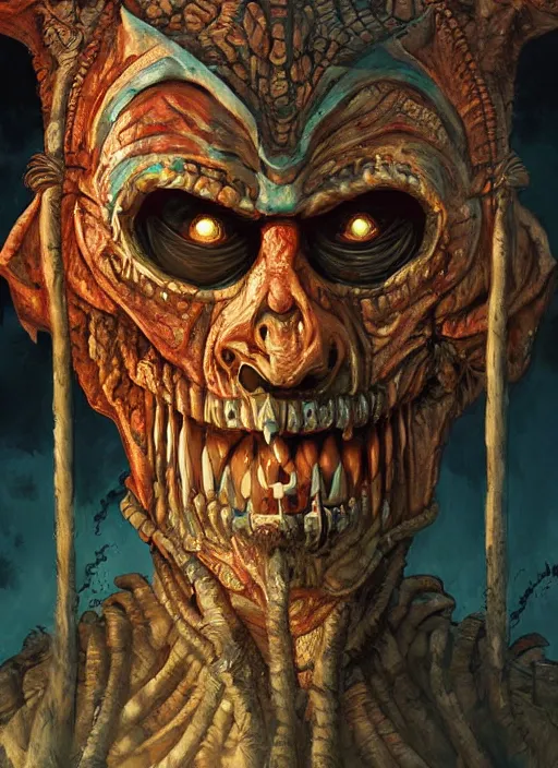 Image similar to digital _ painting _ of _ horror mayan terror _ by _ filipe _ pagliuso _ and _ justin _ gerard _ symmetric _ fantasy _ highly _ detailed _ realistic _ intricate _ port