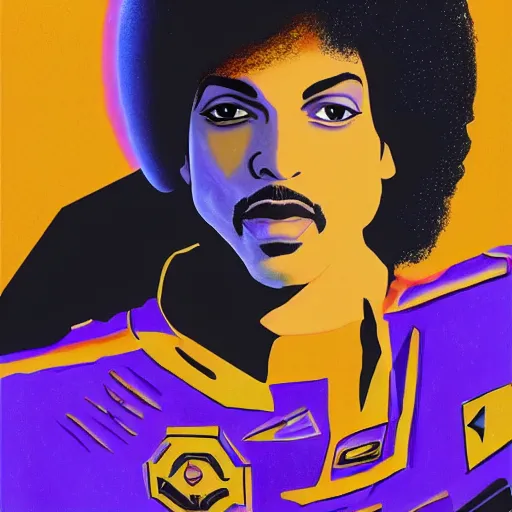 Image similar to a painting of prince in space in the style of pablo bell. trending on artstation.